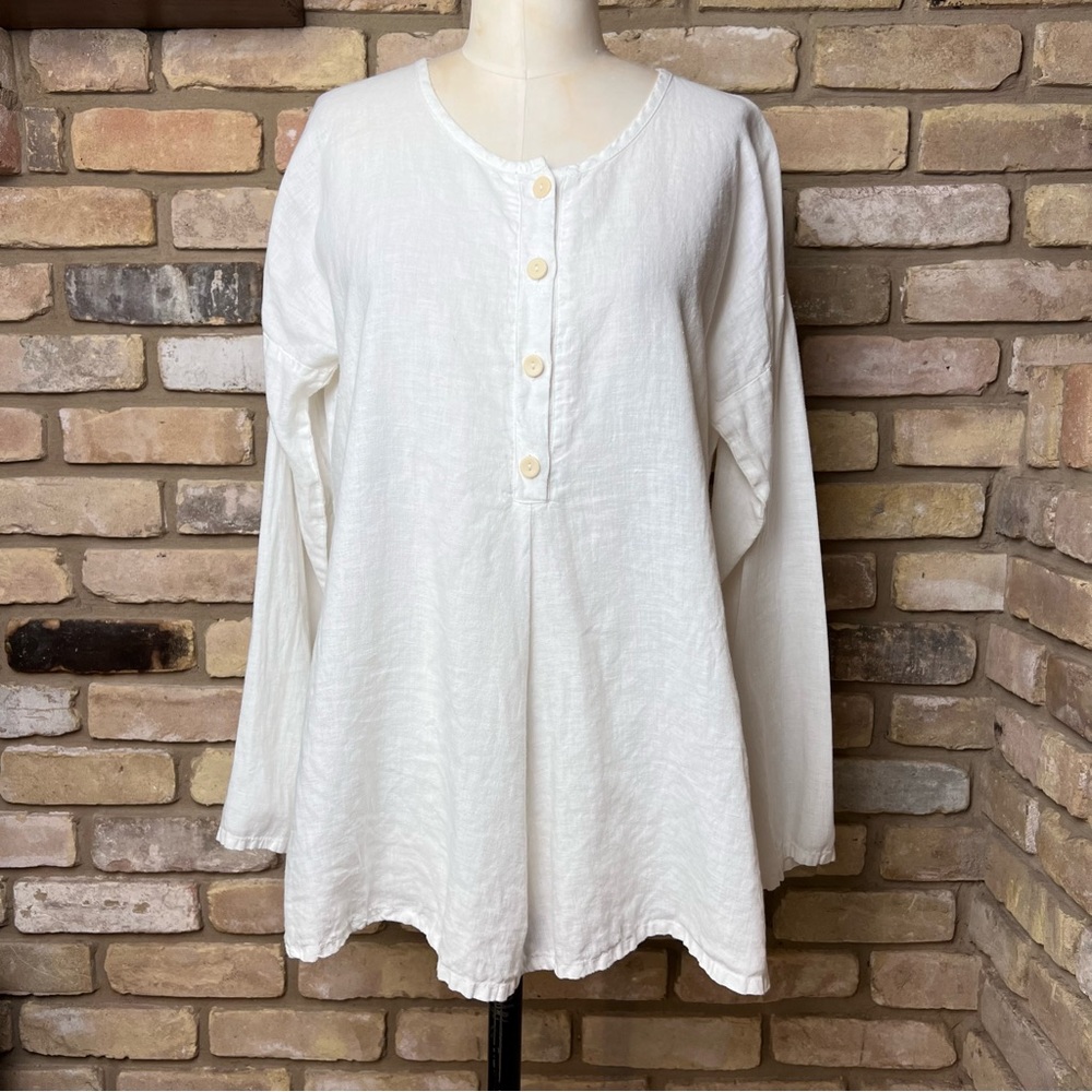 FLAX white linen swingy popover top